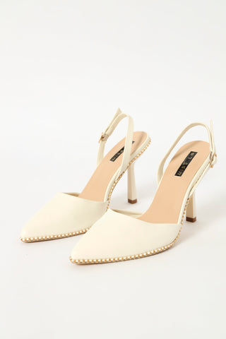 Hi Stiletto Pointed Slingback Court Heel - Off White