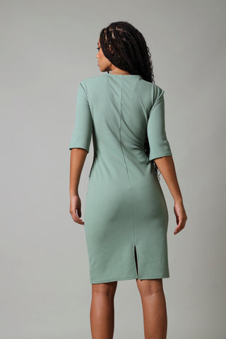 Short Sleeve Flare Slit Sleeve Bodycon - Sage