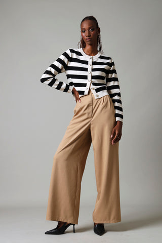 Wideleg Pants With Tab Detail - Nude