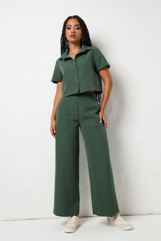 Patch Pocket Side Stripe Wide Leg Pants - Fatigue