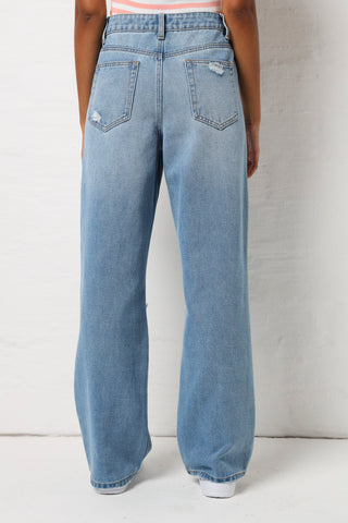 Abraised Wide Leg Jean - Stonewash
