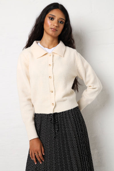 Long Sleeve Collared Cardi - Cream – LEGiT