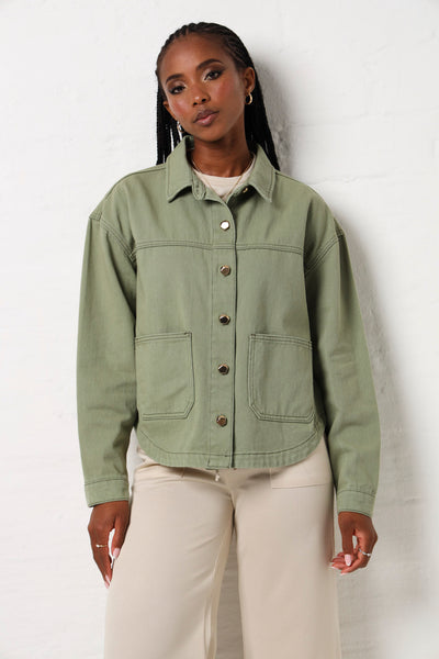 ジャケット・アウター YOKE SBLEMILITARYBLOUSON-Sage Green Long Sleeve Denim Shacket With Fancy Buttons - Fatigue – LEGiT