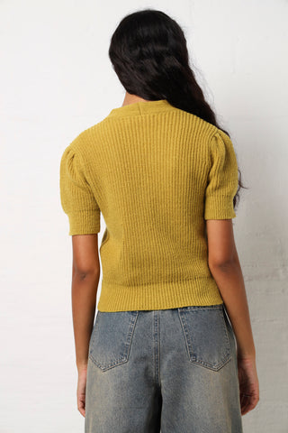 Chunky Short Sleeve Button Cardi - Chartreuse