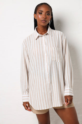 Long Sleeve Striped Shirt - Stone/White