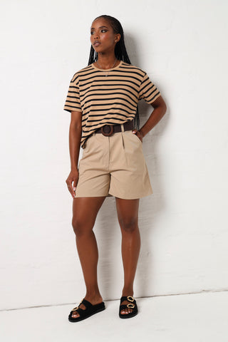 Short Sleeve Stripe Tee - Beige/Black