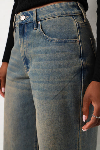 Wide Leg Tea Stain Jean - Dark Wash