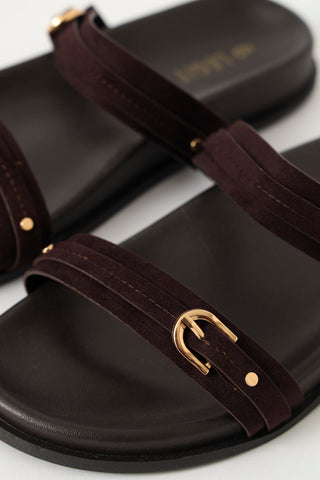 Double Strap With Buckle Stud Detail Sandal - Bitter Chocolate