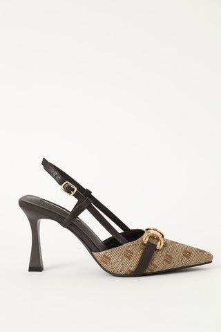 Monogram Slingback With Contrast Heel - Chocolate
