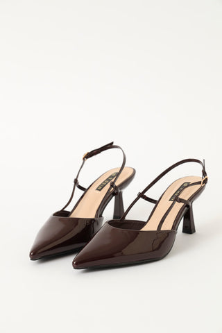 Patent Gloss Slingback Mid Shaped Heel - Plum