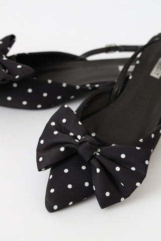 Polka Dot Bow Detail Pointy Slingback Pump - Black/White