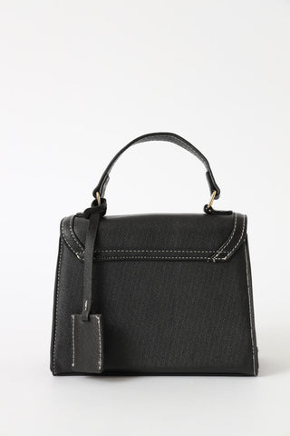 Embossed Logo Detail Charm Satchel Bag - Black