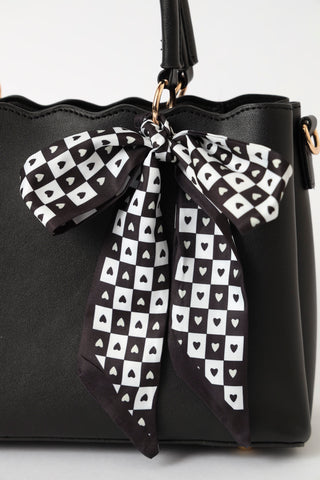 Scalloped Edge Scarf Detail Tote Bag - Black