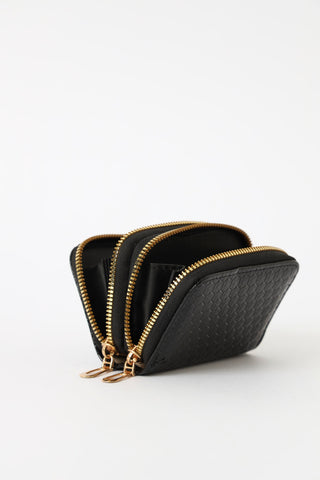 Patent Quilted Double Zip Wallet - Black