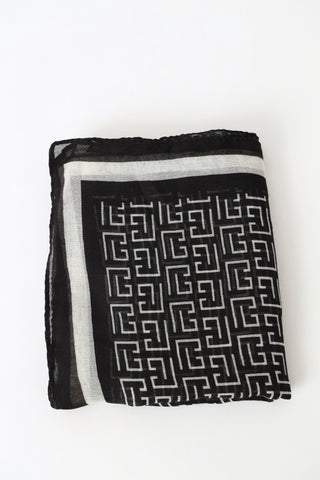 Sheer Small Monogram Scarf - Black/White