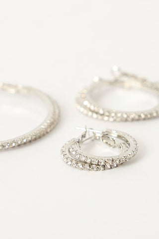 6 Pack Multi Diamante Hoop Earring - Silver