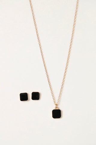 Epoxy Square Necklace  Matching Earrings - Gold