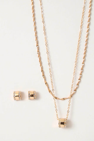 2 Layer Twisted Chain Diam Pendant Necklace& Match - Gold
