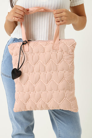 Quilted Heart Shopper Bag - Pink