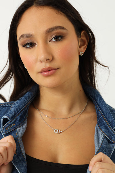 2 Layer Gem & Interlink Diamante Heart Necklace - Silver – LEGiT