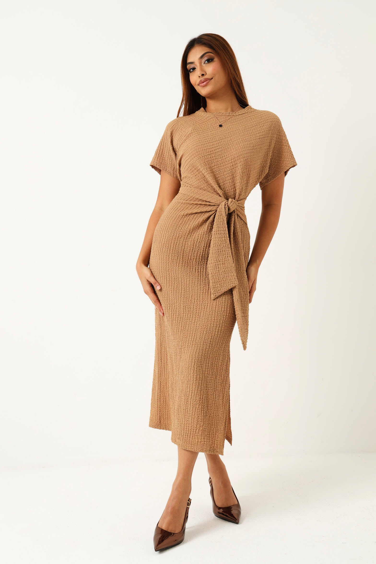 pink knit long sleeve dress Women's Made to Charm Pink Scalloped Sweater Mini Dress | Size: L main image 1