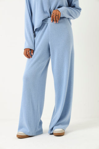 V Waist Pintuck Leisure Wide Leg Pant - Blue