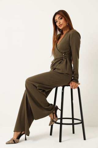 Cut & Sew Wide Leg Pant - Fatigue