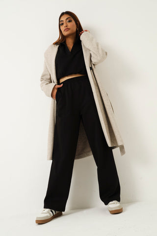 Wide Leg Fleece Pant - Black