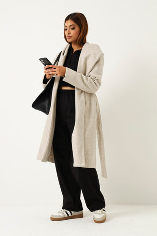 Hooded Melange Melton Coat - Grey Melange