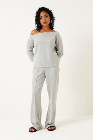 Soft Feel Pintuck Flared Leg Pant - Grey Melange