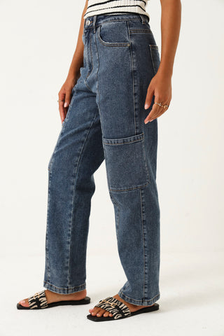 Front Seam Cargo Straight Leg Jean - Dark Wash