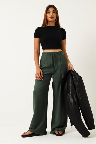 Self Tie Belt Drapey Pant  - Forest Green