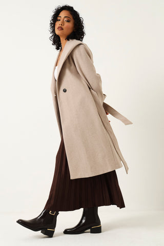 Pleated Suede Midi Skirt With Covered Belt - Chocolate
