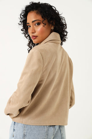Long Sleeve Pocket Detailed Suede Jacket - Sand