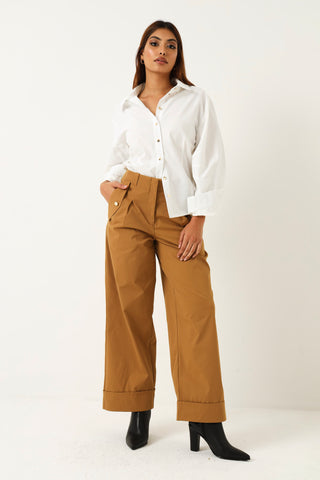 Relaxed Twill Turn Up Pant - Tan