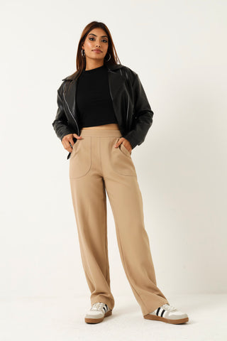 Zip Detail Pu Biker Jacket - Black