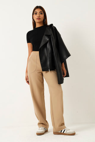 Patch Pocket Barbi Wide Leg Pants - Stone