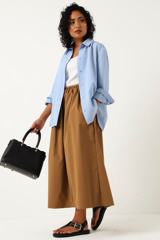 Flared Twill Midi Skirt - Caramel