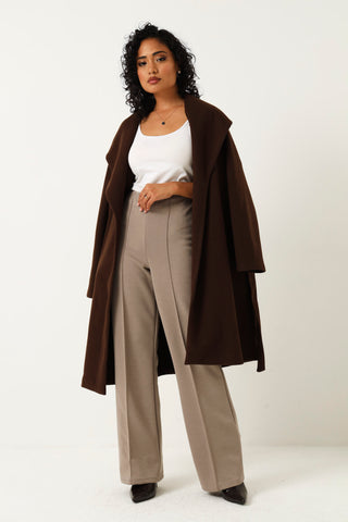 Soft Feel Pintuck Flared Leg Pant - Taupe
