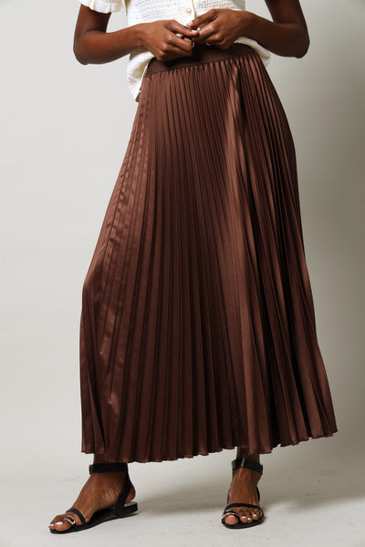 Longer Length Elasticated Pleated Skirt - Brown – LEGiT