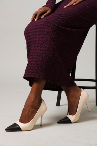 High Stiletto Two Toned Full Court Heel - Black/Beige