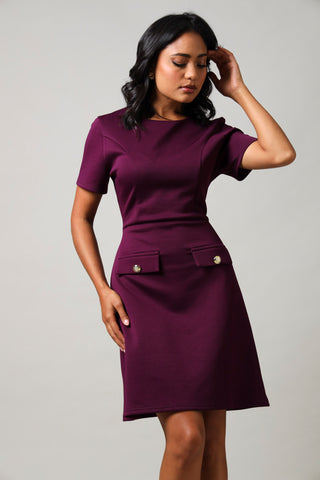 Short Sleeve Pocket Detail Bodycon Dress - Burgundy