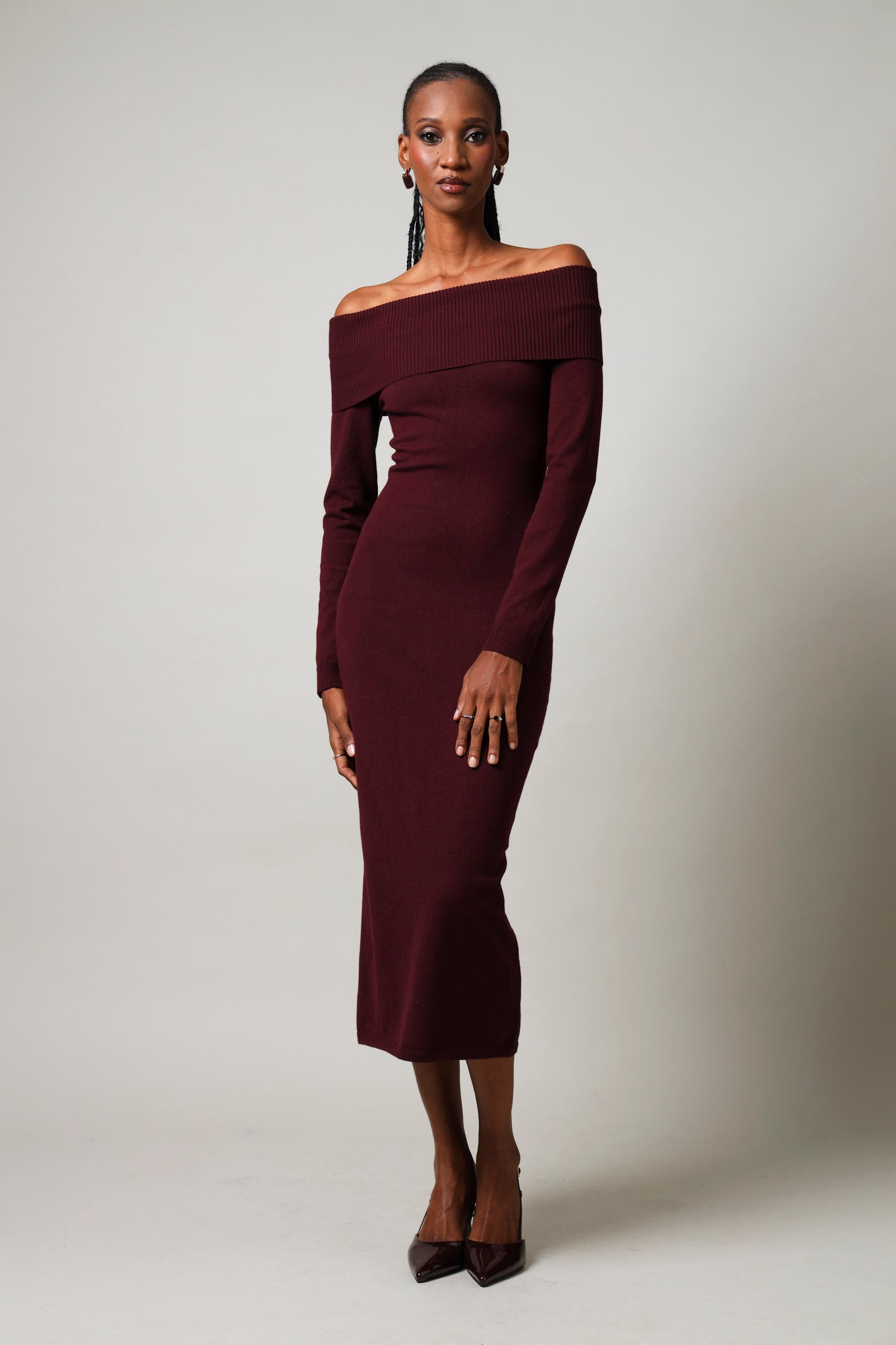 Long Sleeve Off The Shoulder Knitwear Dress