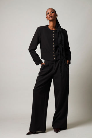 Tab Detail Wideleg Pants - Black
