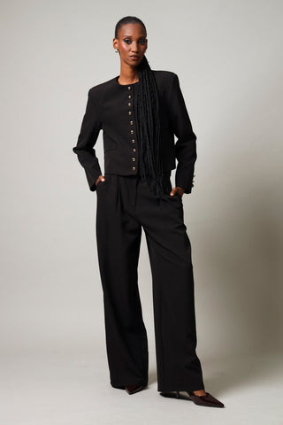 Long Sleeve Fancy Button Blazer - Black