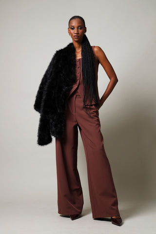 Sleeveless Long Length Waistcoat - Brown