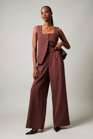 Tab Detail Wide leg Pants - Brown