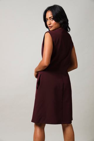 Sleeveless  Button Front Barbie Dress - Burgundy