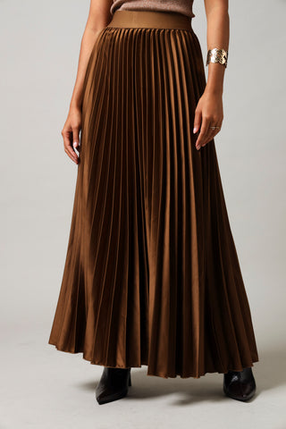 Maxi Elasticated Pleated Skirt - Brown