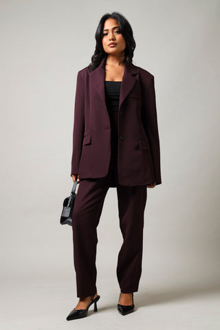 Pleat Detail Slim leg Pants - Burgundy